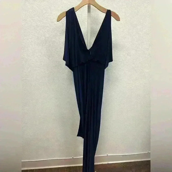 Misa Blue Sleeveless Draped Front V Neck High Low Womens Size XSParty Cocktail - Picture 4 of 5